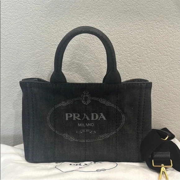 Prada Black Denim Tote Bag - Picture 1 of 16